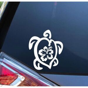 Vinyl Decal Sea Turtle & Hibiscus To Personalize Anything‎  6" X 5"